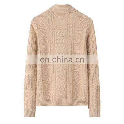 Custom Winter Women's Pure Cashmere Pullover Thick Jacquard Pattern Solid Style Turn-Down Collar Knitwear Sweater photo-2