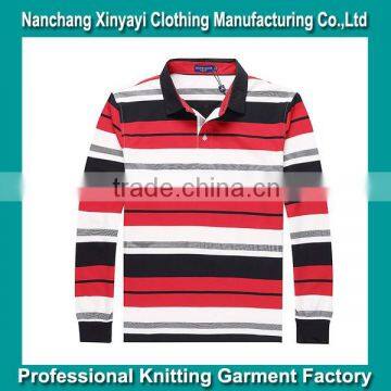 OEM service the new Man lapel open chest bump color stripe cotton long sleeve leisure knitting three color POLO shirt