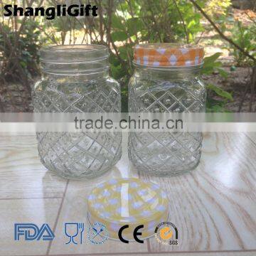 480ml Clear Square Glass Storage Jar/glass Mason Jar with Pineapple Pattern