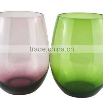 16OZ colored stemless wine glass cup; Colorful Tumbler for water and Juice