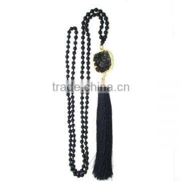 NE2264 Fashion black onyx mala beads druzy black tassel necklace, new drusy druzy jewelry                        
                                                Quality Choice