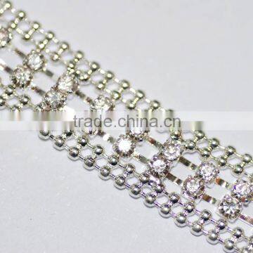 Hot Sale Silver Crystal Chain trimming, Rhinestone Bridal Trimmings chain, Rhinestone Boot Chain