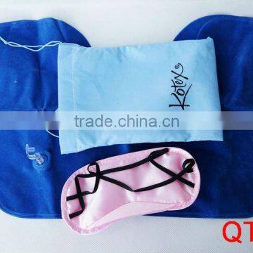 blue air pillow with eyeshade for travel/easy use/Print logo/QT040