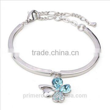 Hot Fashion Silver Lucky Four Clover Chain Bracelets With Natural Crystal Bangle photo-4
