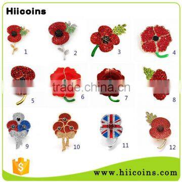Red Crystal Souvenir Rhinestone Diamond Poppy Flower Remembrance Pin Badge photo-3