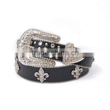 Wholesale Women's Fashion Trendy Rhinestone Fleur De Lis Belt