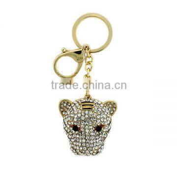 Tiger face gold clear crystal accented keychian