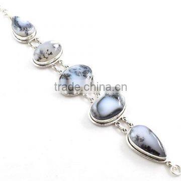 925 silver jewelry bracelet wholesale Indian jewelry dendrite agate stone jewelry chunky bracelet