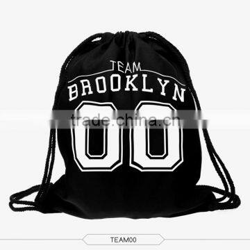 hot sale black 3d full printings small drawstring bag