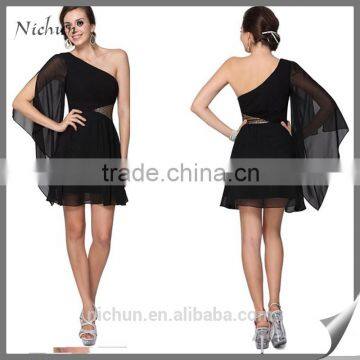 2016 fashionable korean short chiffon black cocktail dress