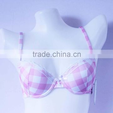 Lovely cotton bra with grid printing cute girls bra