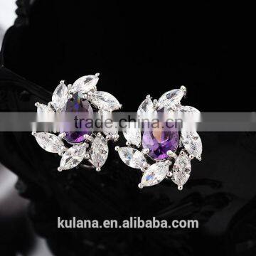 ED-50 Crystal Micro Paving Brass Material Rhodium Plated White Zircon Stone Wedding Earrings