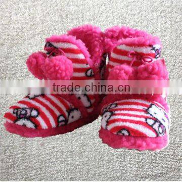 Winter thermal cotton-padded waterproof anti-slip soles slippers,home floor coral fleece with KT children boots