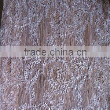 Cheap white elegant tulle lace french net lace with sequin and stone