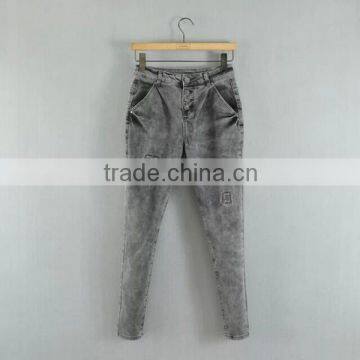 Lady denim jean 2015 fashion skinny gray color patch jeans