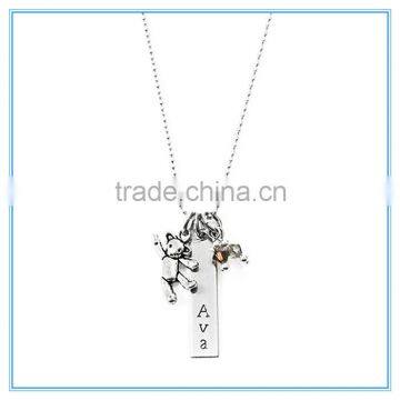 Teddy Bear, Crystal & Name Necklace Stainless Steel