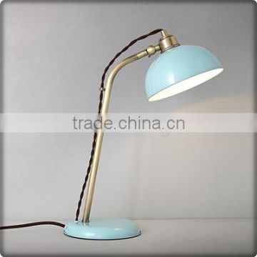 UL Listed Antique Brass Metal Desk Light With Painted Blue Base And Shade For Student Study T30187