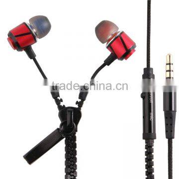 Free style metal earphone with zipper type cable and on-cord control microphone for mobile phone