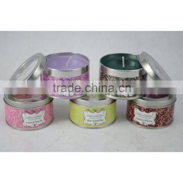 scented colored tin candle with lid