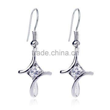 Light Weight 18k White Gold Plated Silver Color Austrian Crystal Rhinestone Cross Drop Earring