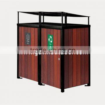 Metal and wooden recycling station bin outdoor recycle bin