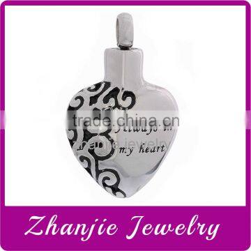 Casting 316L Stainless Steel Funeral Jewelry Black Engraved Always in My Heart Urn Cremation Keepsake Urn Pendant For Pet