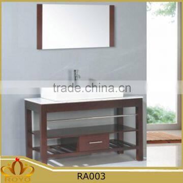 Classic European style countertop ceramic basin MDF bathroom vanity cabinet RA003 with solid wood leg