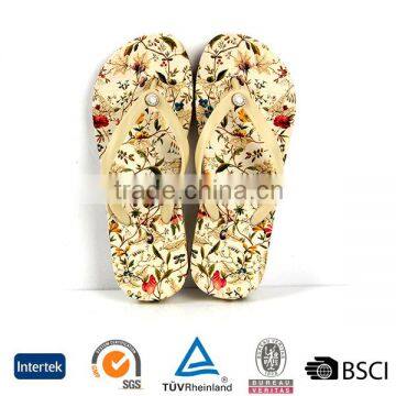 2016 latest wholesale design new arrival colorful flowers printed soles women flat PE beach flip flop