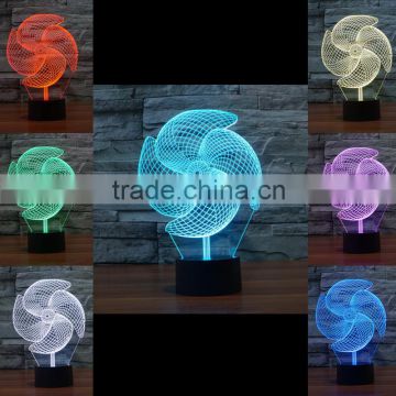 3D Optical Night Light Windmill 7 RGB Light Colors 10 LEDs AA Battery or DC 5V Mixed Lot