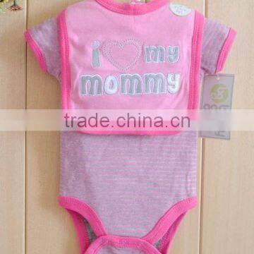 new style pink stripe baby clothes with lovely cartoon kids clothes online