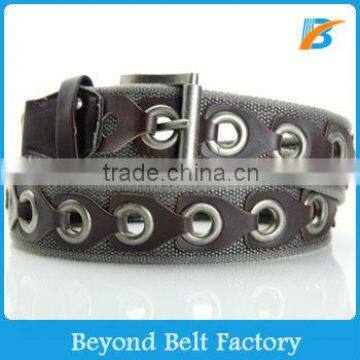 Men's Casual Jean 4cm Wide Wasehed Cotton Big Hole Grommet Belt