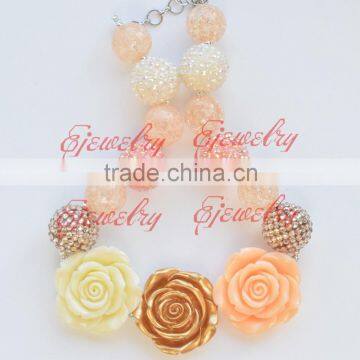 Hot Big beads Gold Peach ivory flower beads acrylic beads chunky necklace 2016 newCB661