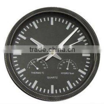 CLASSICAL LEATHER WALL CLOCK WITH TEMPERATURE AND HUMIDITY& FASHION QUARTZ WALL CLOCK