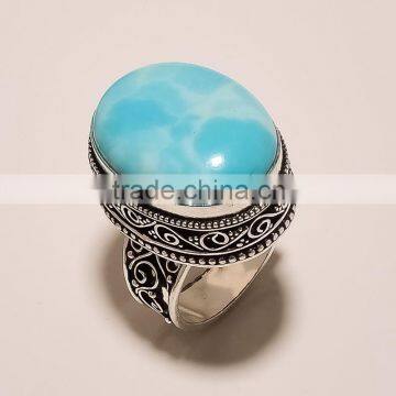 Naturan Larimar 925 sterling silver jewellery fine work ring