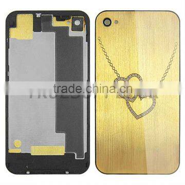 Heart design metal battery cover with diamond logo black holder for iPhone 4S