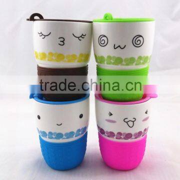expression ceramic mug/porcelain tumbler with lid/silicone sleeve wrapped cup