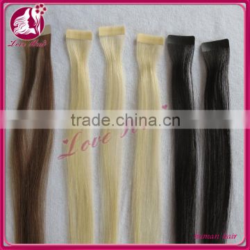 Top quality 6A unprocessed double drawn 2014 hot sale tape hair extensions 100% european hair tape hair extension