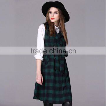 Woman Autumn Woven Vest Dress Female Big Plaid Sleeveless Wind Coat Femme Manteau 2016 photo-3