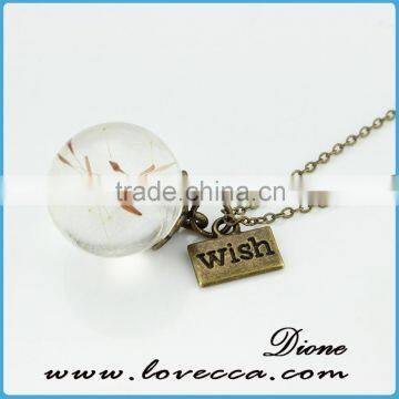 20mm Clear transparent resin ball with dandelion,antique bronze wish pendant jewelry