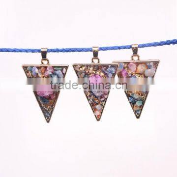 Multicolor Druzy Quartz Stone Pendant, Rose Gold Plated Drusy Gem Stone Slice Pendant