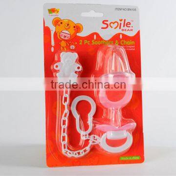 3PK High quality light wooden pacifier clip baby pacifier with plastic clips