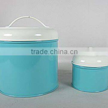 Iron White & Blue Jar , Canister With Cap , Metal Colored Box, Coffee , Sugar , with Lid -Big & Small Coffee Box Storage Box