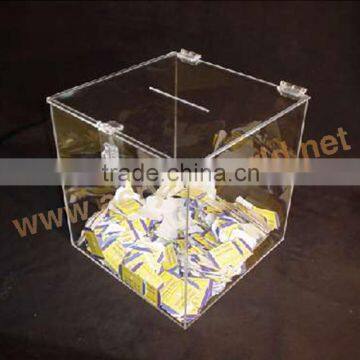 acrylic donation box with lock /transparent acrylic charity box