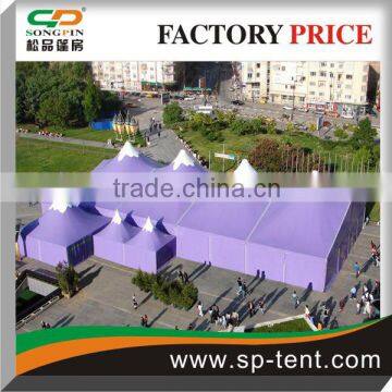 High top Outdoor winter events party tents in printed color measuring 20m and 40m long with several pagoda tents