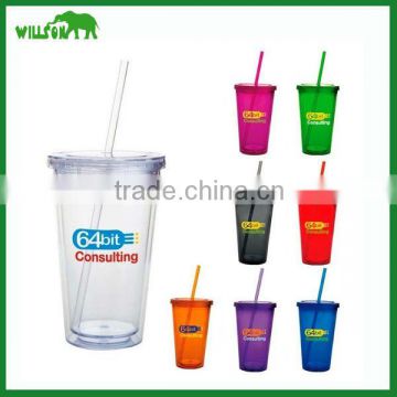 16oz Decorated Plastic Tumbler with Straw