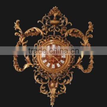 French Rococo Style Home Decoration Wall Clock, Antique 24K Gold Plated Wall Hanging Clock