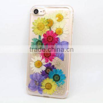 Transparent TPU phone case real flower sticker phone cover protective back cover for iPhone 7 / plus