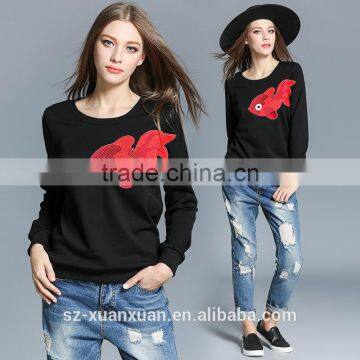Black Short Women Hoody With Animal Embroideried Turtleneck Hoody photo-2