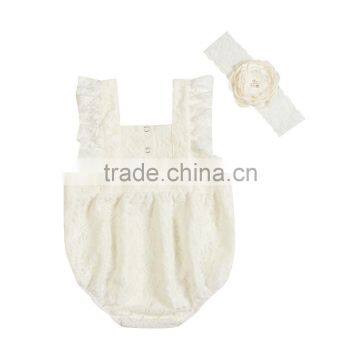 Ivory Lace Rompers Baby Girls Jumpsuit Toddler Girl Bubble Romper photo-2