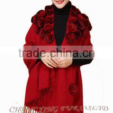 CX-B-P-37B Genuine Rabbit Fur Flower 2015 New Women Shawl photo-4